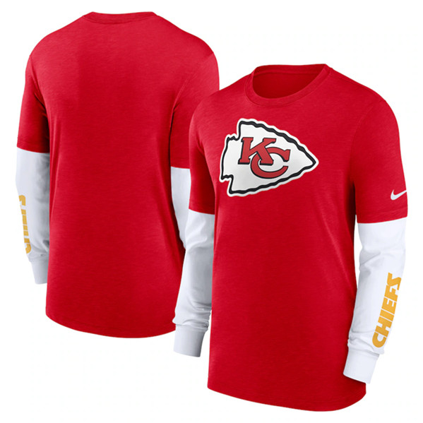 Men's Kansas City Chiefs Heather Red Slub Fashion Long Sleeve T-Shirt